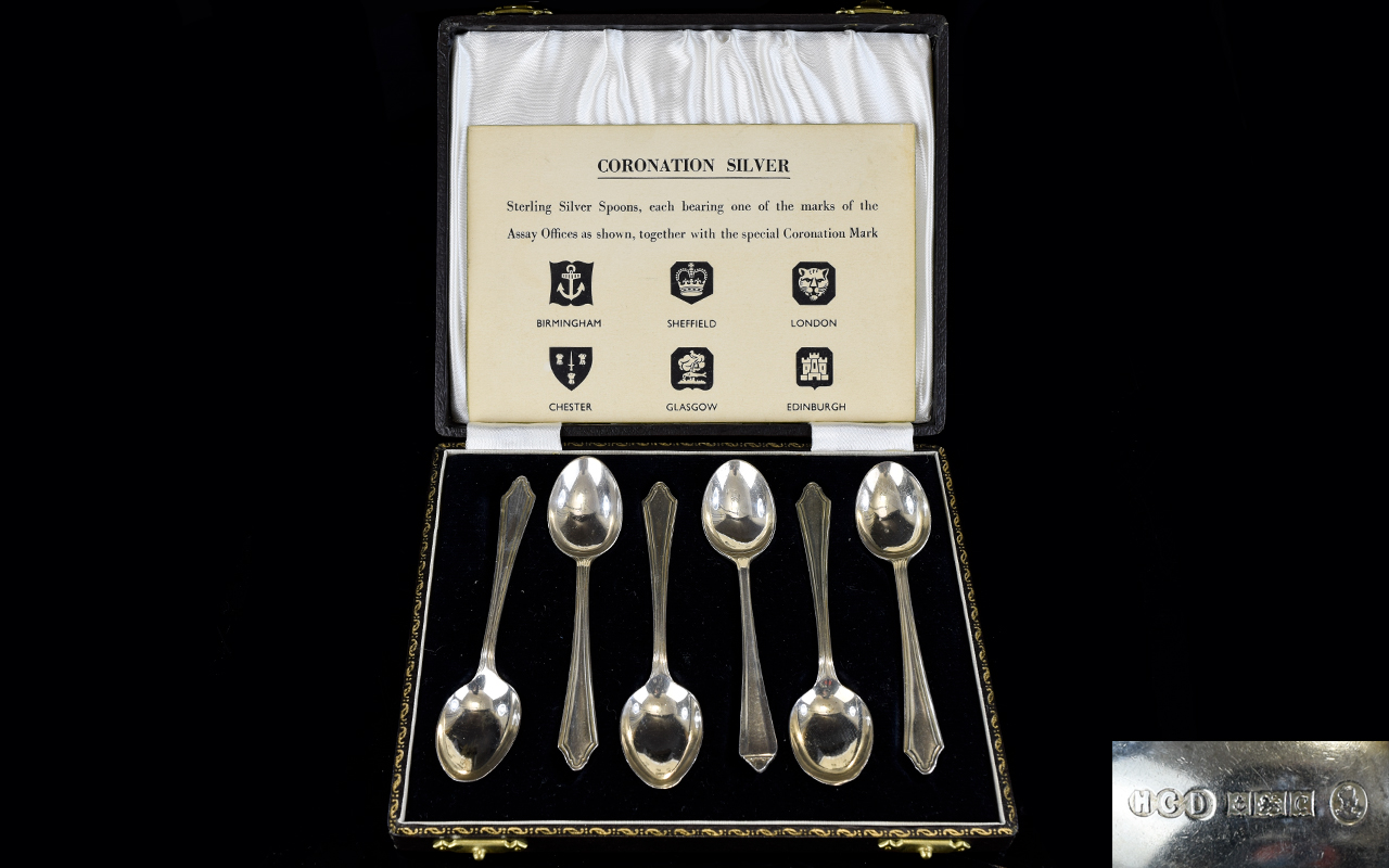 Coronation Set of Six Sterling Silver Sp