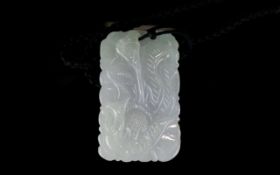 Chinese White Jade Pendant and Rope Chai