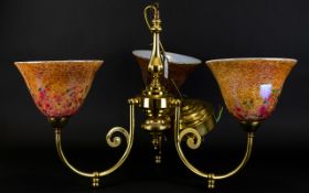 A Large Brass Three Arm Chandelier Contemporary vintage effect brass ceiling pendant with three