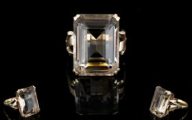 9ct Gold - Large Smoky Topaz Set Dress Ring. The Large Faceted Smoky Topaz of Good Colour.