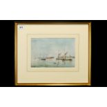 Philip Connard RA, NEA, RI, ARWS ( 1875 - 1958 ) Moored Vessels Watercolour. 6.7/8 x 10.