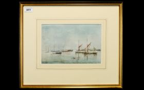 Philip Connard RA, NEA, RI, ARWS ( 1875 - 1958 ) Moored Vessels Watercolour. 6.7/8 x 10.