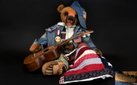 Handmade Jointed 'Archie' Teddy Bear By Simply Victoria Brown mohair bear with vintage USA theme