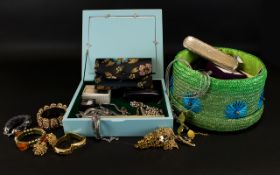 A Quantity Of Costume Jewellery Floral design jewellery box containing mixed items of costume