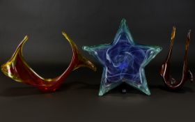 Murano Collection of 1970's Multi-Coloured Glass Ornaments ( 3 ) three In Total.