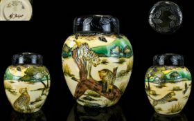 Moorcroft - Superb Quality Ltd and Numbered Edition Large Lidded Ginger Jar. ' Cheetahs ' Design.