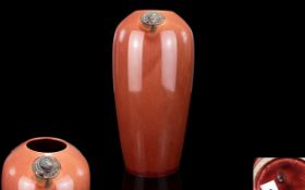 William Moorcroft Signed Red Flamminian Vase with ' Roundel's ' Decoration. c.1906 - 1913.