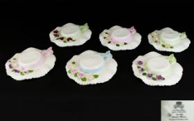 A Set of Six 'Summer Flowers' Porcelain Straw Bonnets comprising 4 Aynsley and two Compton and