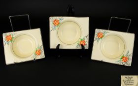 Clarice Cliff 'The Biarritz' Art Deco Desert Bowls Three in total each in orange rose pattern with