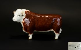 Beswick Bull Figure ' Hereford Bull ' First Version, Horns Protrude From Ears.