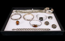 An Excellent Collection of Hallmarked - Various Assorted Silver Jewellery ( 14 ) Items In Total -