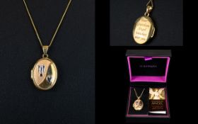 Ladies 9ct Gold - Two Tone Guardian Angel Hinged Locket and Chain. Fully Hallmarked and with Box.