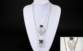 Two Large Handmade Rainbow Quartz Silver And Labradorite Necklaces The first of rectangular form