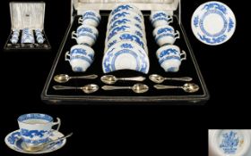 Cauldon Blue Dragon Coffee Set In Presentation Case. 6 Cups, 6 Saucers, 6 Spoons. Retailed by