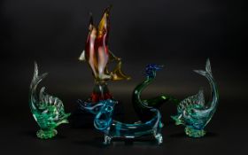 Murano Collection of 1970's Multi-Coloured Glass Figurines ( 5 ) Five In Total.