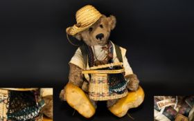 A Large Jointed Vintage Style Teddy Bear By Simply Victoria Golden taupe mohair bear with cream felt