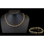 Ladies Contemporary Designed Two Tone / Fancy 9ct Gold Necklace with Matching Bracelet.