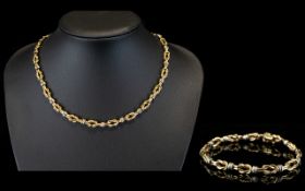 Ladies Contemporary Designed Two Tone / Fancy 9ct Gold Necklace with Matching Bracelet.