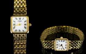 Ladies Rotary Gold Plated Wrist Watch Panther style bracelet, white enamel dial with quartz movement