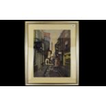 Original Pastel Drawing By A Collins 'The Shambles York' Framed pastel drawing depicting a group of