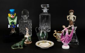 Assorted Pottery and Glass including Murano glass clown, Capodimonte figure,