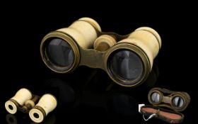 Edwardian Ivory Opera Glasses A pair of brass and ivory miniature opera glasses in original leather