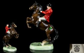 Beswick - Early Rider and Horse Figure ' Huntsman ' Style One - On Rearing Horse - Red Jacket. Model