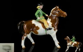 Beswick - Girl on Pony Figure - Green Jacket. Model No 1499. Designer A. Gredington. Height 5.