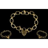 A Good Quality 1960's - Open Link 9ct Gold Bracelet with 9ct Gold Heart Shaped Padlock and Safety