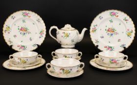 Olde Bristol Porcelain Reproduced Part Teaset by Clarice Cliff. Designed by Duvivier.
