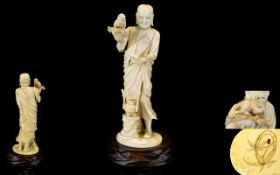 Japanese Tokyo School - Signed Meiji Period 1864 - 1912 Finely Carved Ivory Okimono of a Priest
