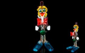 Murano - Novelty 1960's Multi-Coloured Glass Clown Figure with Very Large Feet and Bow Tie - Please