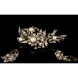 Georgian Period Stunning 15ct Gold Diamond and Pearl Set Brooch/Hair Clip in the form of a flower