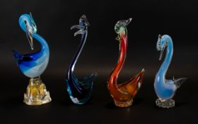 Murano - 1970's Collection of Multi Coloured Stylished Bird Figurines ( 4 ) Four In Total.