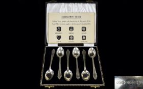 Coronation Set of Six Sterling Silver Spoons. Each One Bearing One of The Hallmarks of The Assay