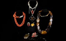 A Mixed Collection Of Silver And Stone Set Costume Jewellery Eight items in total to include