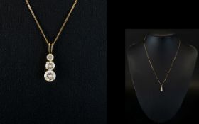 9ct Yellow Gold Trace Chain with Attached 14ct CZ Set Pendant Drop. Chain Marked 3.