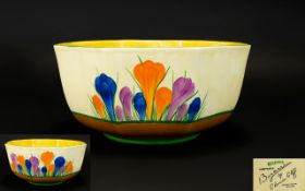 Clarice Cliff Hand Painted - Large Octagonal Shaped Footed Bowl ' Crocus ' Pattern.