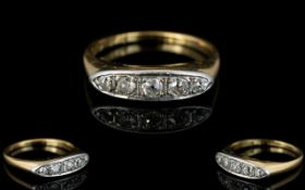 18ct Gold and Platinum Set 5 Stone Diamond Ring, The Pave Set Diamonds of Good Colour.