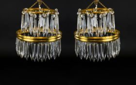 A Pair Of Vintage Brass And Crystal Light Fittings Two in total,