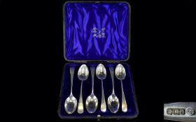 Victorian Period Set of Six Silver Teaspoons of Plain Form. Hallmark Sheffield 1900, Makers Mark J.