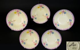 Clarice Cliff - Art Deco Hand Painted Set of Five Decorative Bowls ' Aura Daisy ' 6479 Design.