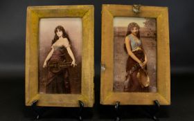 Two Signed Victorian Crystoleums Depicting Young Gypsy Maidens A pair of antique images on glass,