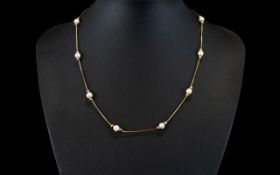 Ladies - Nice Quality 9ct Gold Necklace with Pearl Spacers and Gold Baubles. Marked 375 - 9ct Gold.