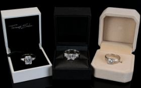 Thomas Sabo - Good Quality Sterling Silver CZ Set Dress Rings ( 3 ) In Total. All Marked for Silver.