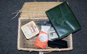 A Wicker Basket Containing An Assortment of Collectables including dominoes, Patience card game,