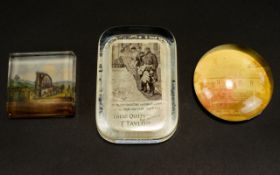 Three Glass Advertising Paperweights, Laxey Water Wheel IOM,