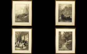 Four Vintage Gustave Dore Prints (1832 - 1883) From Tennyson's Idylls of the King Each framed and