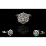 18ct White Gold Diamond Set Cluster Ring. Flower head Design. Fully Hallmarked for 18ct.