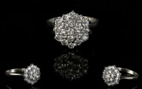 18ct White Gold Diamond Set Cluster Ring. Flower head Design. Fully Hallmarked for 18ct.